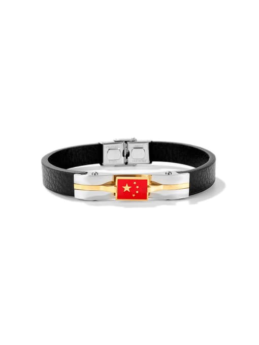 [1427] Bracelet Stainless steel Artificial Leather Weave Vintage Wristband Bracelet